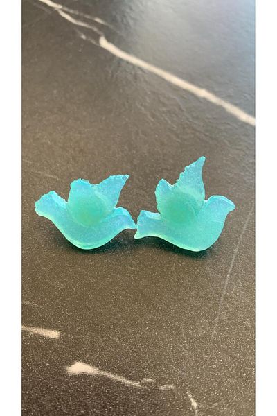 MISS GOLDEN Water Green Colored Dove Shape Epoxy Earrings with Gold Accessories Handmade Gift