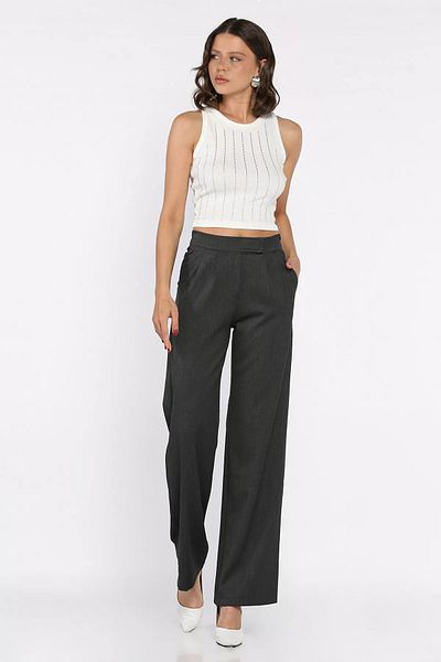 GÜLSELİ Anthracite Women's Waist Elastic Velcro Palazzo Trousers