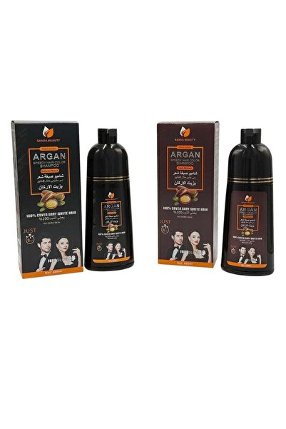 SAADA BEAUTY شامبو صبغ الشعر بني غامق وأسود طبيعي بزيت الأرغان، قطعتين 400 مل