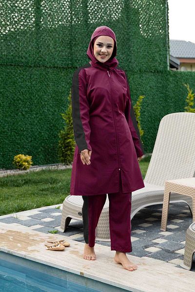 EBRUTESETTÜR Parachute Fabric Zippered Hijab Swimsuit