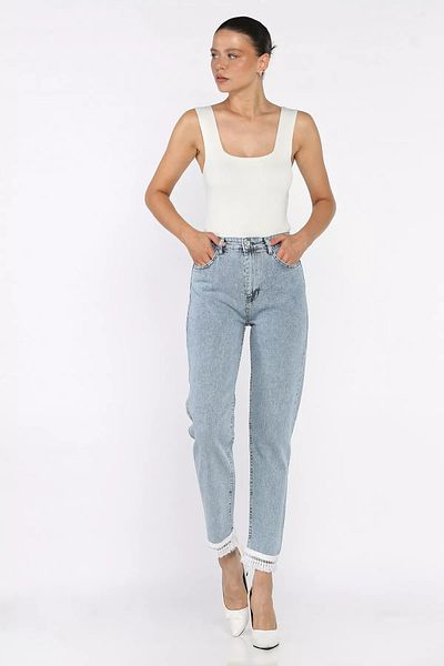 GÜLSELİ Pantaloni de blugi pentru femei Ice Blue Leg Tassel