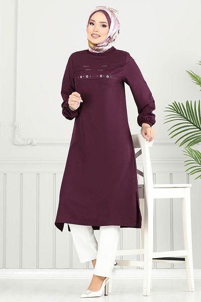 ModaMerve Πλαϊνό Σχιστό Hijab Τουνίκ 3123HBS932-M Plum