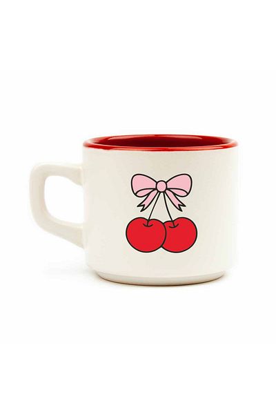 PALTO TASARIM Cherry Patterned White Venus Mug - Gift Mug Cup Mug