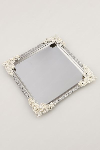 AKSESUAR EVRENİ Alve Silver Flower Patterned Stainless Decorative Square Presentation Tray