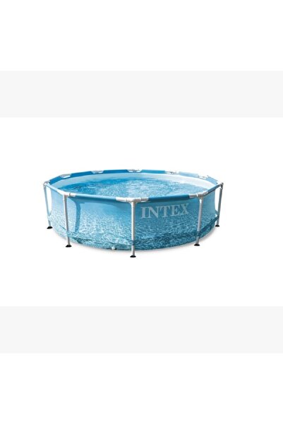 Intex Printed Beachside Metal Frame Durable Round Swimming Pool Blue