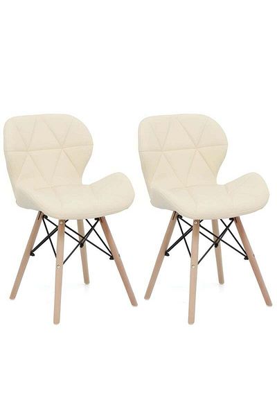 Taimi Pack of 2 Modern Dining Chair, PU Leather Seat, Natural Wood Legs, Scandinavian Design , Beige