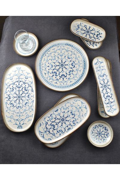 Qualitev 29 Piece Porcelain Breakfast Set Breakfast Service Set for 6 - Antique