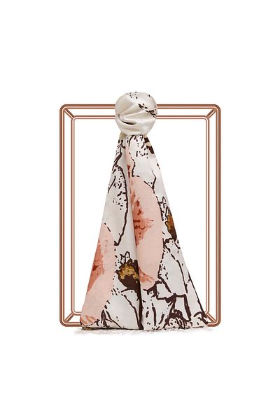 ipekevi Cream Peach Wild Rose Patterned Silk Shawl