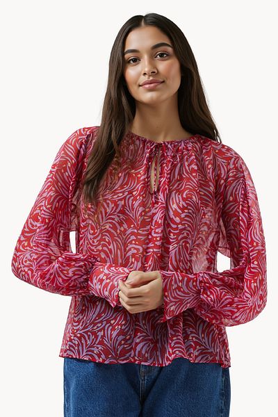 French Connection Full Sleeve Semi Sheer High Neck Top