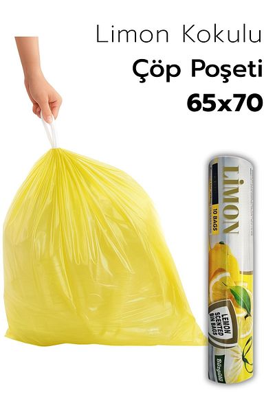 ARVALE Large Size 65X70 Lemon Scented Drawstring Garbage Bag 10 Pieces (1 Pack) Garbage Bag 60 Liters