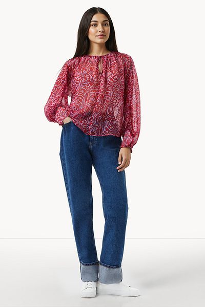 French Connection Full Sleeve Semi Sheer High Neck Top