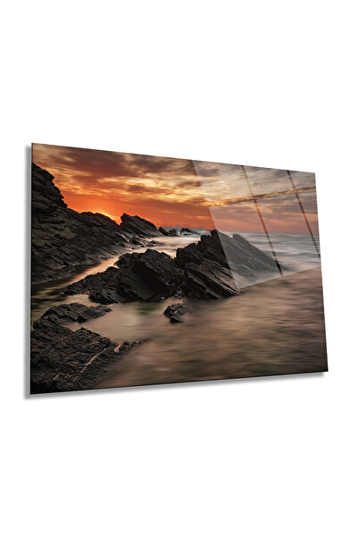 Rosyvien Pictură pe sticlă orizontală peisaj litoral calm, decor de perete pe...