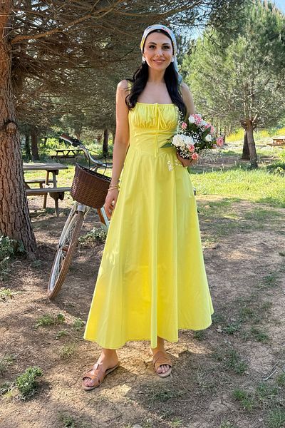 Seda Yalçın Atelier Women's Yellow Corset Look Poplin Midi Dress