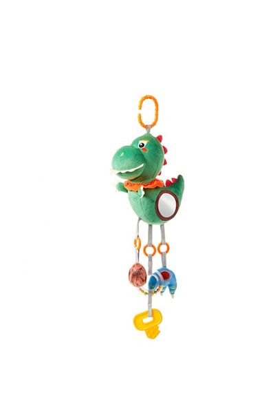 tumama Plush rattle toy with silicone teether, hanger, crinkling paper, dinosaur design, Tumama, green
