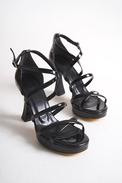 DORA Black Patent Leather Platform Heeled Women's Shoes Dr200801