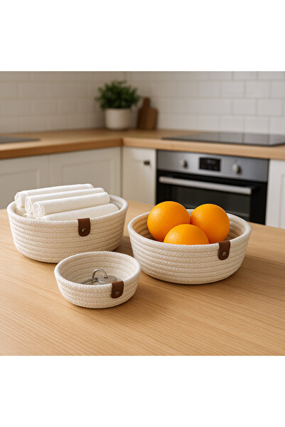 UPEKA 3 قطع من سلة Jutip المصنوعة يدويًا لتزيين المطبخ والمكياج باللون الأبيض