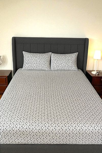 MixCotten Home Cotton Poplin Fabric Tiny Floral Elastic Double Bed Sheet + 2 Pillows 160X200 cm and 50X70 cm