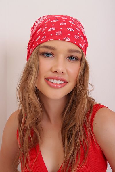 VAGGON Women's Red Patterned Hair Accessory Bandana Prmx2363