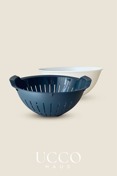 UCCO Set of 2 Indigo Bowl Strainers, 3 Liter Multi-Purpose Vegetable and Fruit Washing, Straining and Bowl Set