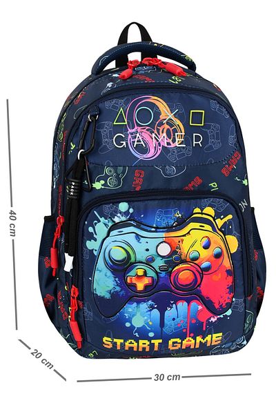 Çınka Bags Gamer Orthopedic Primary School Bag with Back Support, Foil Lunchbox and Pen Holder
