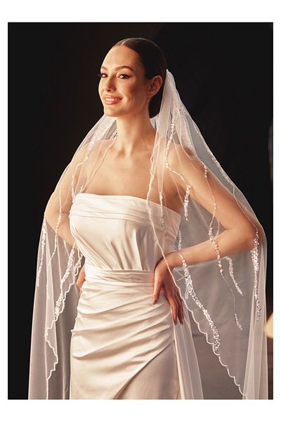 Hayalperest boncuk Romantic Bridal Wedding Veil with Beads Embroidery