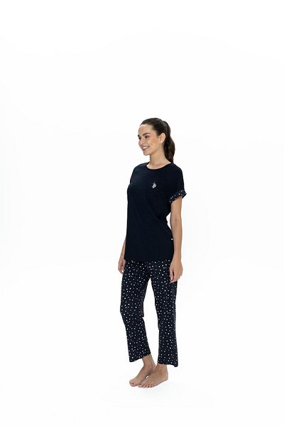 U.S. Polo Assn. Costum de pijama pentru femei Polo, cu gât scurt, 50% bumbac, 50% modal