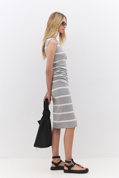 No Matter What Striped Midi Dress with Shirring Detail