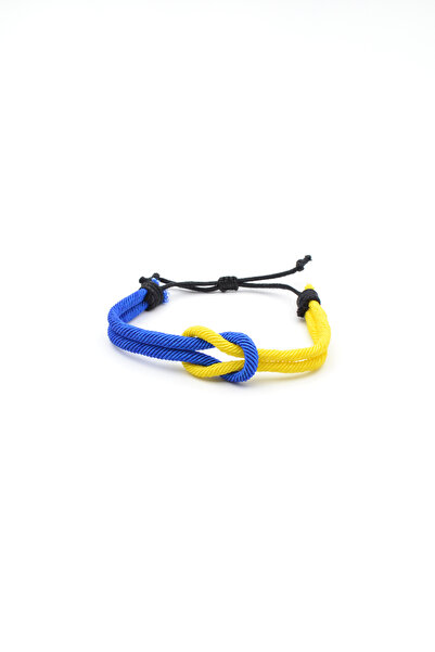 Bu Farklı Yellow Navy Blue Fan Macrame Rope Bracelet - Adjustable Bracelet - Women's Men's Bracelet