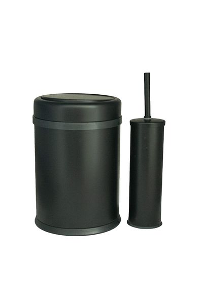 FKN Black Trash Can with Swinging Lid 8 Liters - Toilet Bowl Brush Bathroom Set