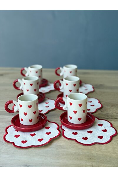 Hediye Köşkü Kalpli 18 parça Özel Üretim Lüks Kahve Fincanı