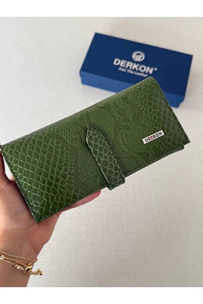 DERKON Crocodile Patterned Genuine Leather Women's Wallet Green