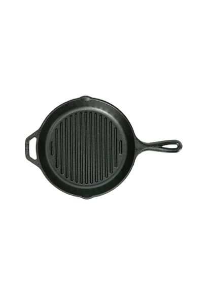 Lodge Round Shape Durable Cast Iron Grill Pan with Ergonomic Handle Black