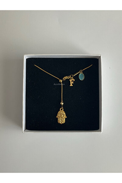 acc swen قلادة منخفضة القطع من الحجر الملون، قلادة على شكل حرف يد فاطمة، مختو...