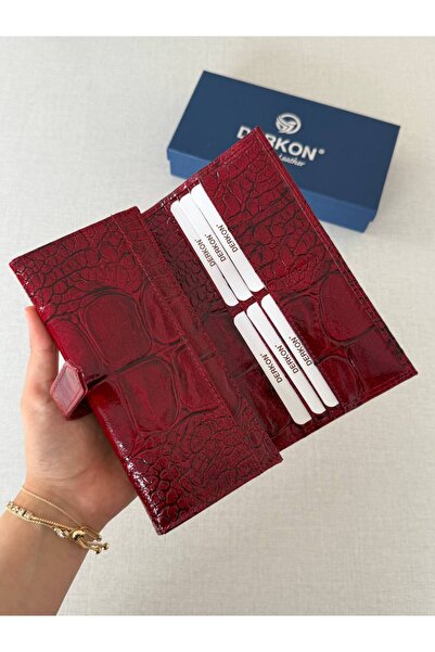 DERKON Crocodile Patterned Genuine Leather Women's Wallet Claret Red