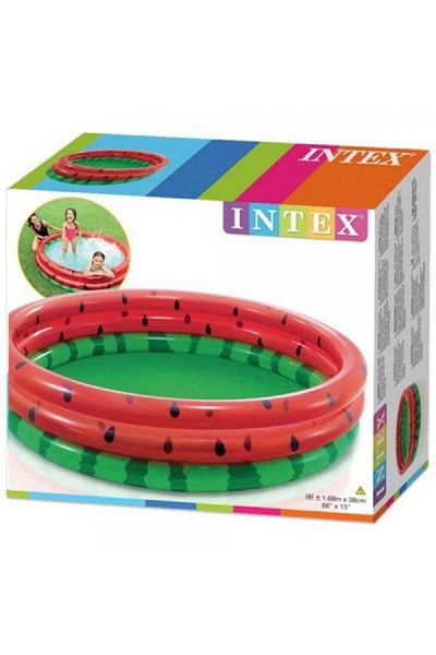 Intex مسبح للأطفال على شكل بطيخ بثلاث حلقات، أحمر وأخضر، سعة 581 لترًا