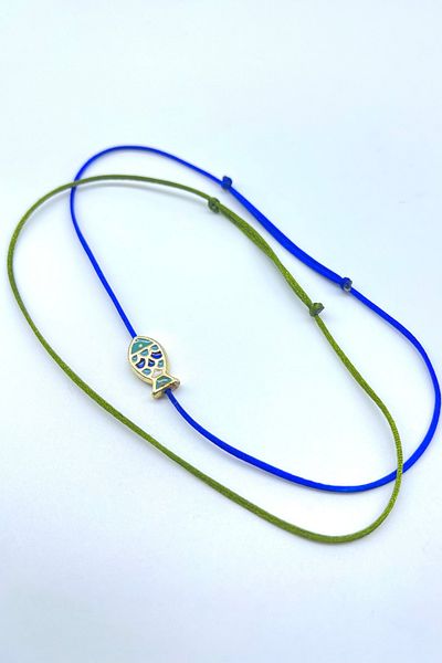 Concept HuBuTU 2 Pieces of Cute Fish Figured Saks Blue Green Silk Floss Thread Summer Minimal Anklet Set