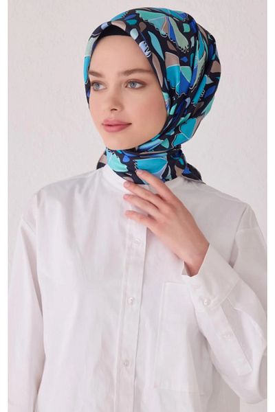Belli Tivil Pure Silk Scarf 4049-81 Navy Blue Mixed Pattern