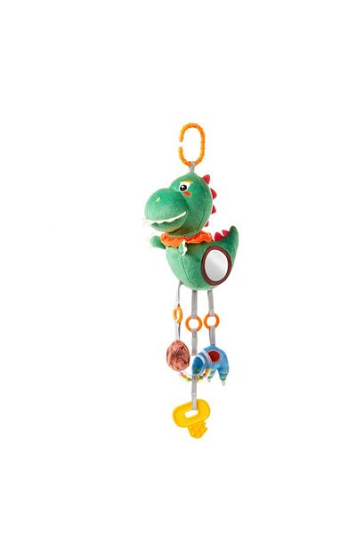 tumama Plush rattle toy with silicone teether, hanger, crinkling paper, dinosaur design, Tumama, green