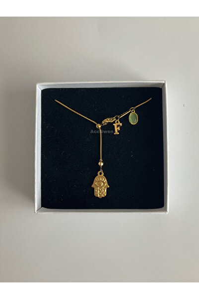 acc swen قلادة منخفضة القطع من الحجر الملون، قلادة على شكل حرف يد فاطمة، مختو...