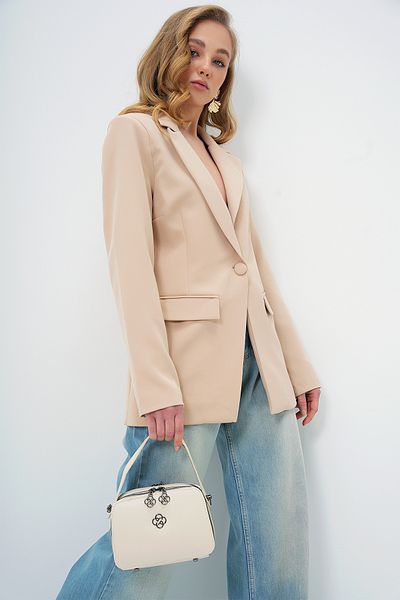 VAGGON Women's Beige Two-Eye Metal Accessory Detachable Shoulder Strap Handbag Prmx13756