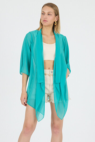 Laranor Πράσινο σάλι γιακά με μανίκια σιφόν κιμονό Kaftan Beach Wear 25L8101