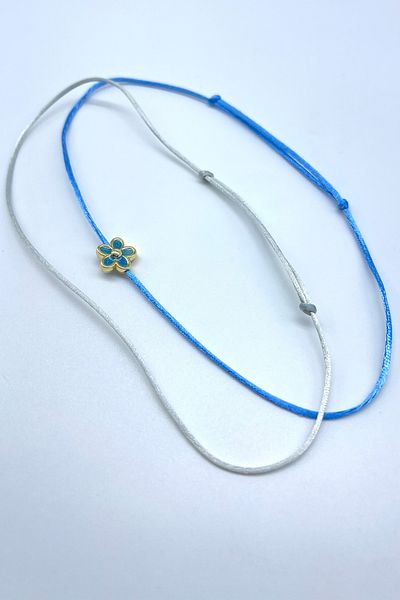 Concept HuBuTU 2 Pieces of Flower Figured Blue Gray Silk Floss Thread Summer Minimal Anklet Set