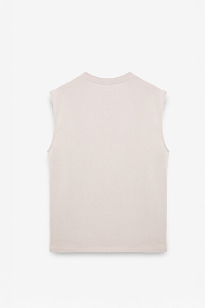 GRIMELANGE Rito Men's Printed Detailed Crew Neck Oversize Fit Beige T-Shirt