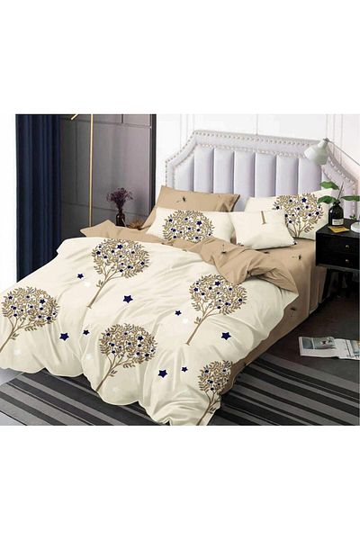trendyhome Bed Linen, Fine Cotton, 6 Pieces, Popcorn, Brown/Cream, HR24167