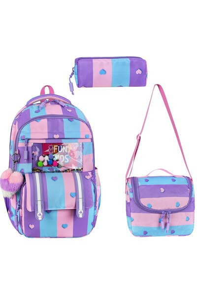 Çınka Bags Lüks Desenli Folyo Beslenmelik ve Kalemlikli Okul Çantası 3'lü Set