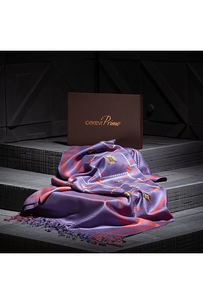 ipekevi Violet Kilim Patterned Cross Stitch Prime Silk Shawl