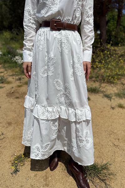 Seda Yalçın Atelier Ecru Fisto Detailed Maxi Skirt