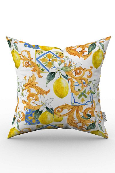 Cango Home Yellow White Lemon Patterned Digital Printing Throw Pillow Pillow Case Cgh505