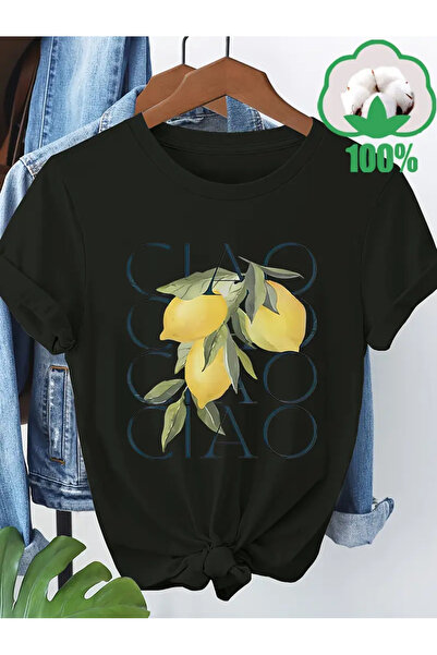 CLASİVA تي شيرت نسائي برقبة دائرية كبير الحجم مطبوع عليه ليمون من CIAO