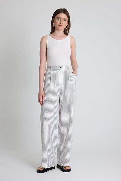 Rays Blue Wide Leg Striped Trousers 2334